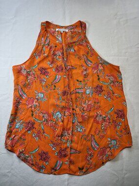 Rose & Olive Orange Floral Sleeveless Blouse – Size Large